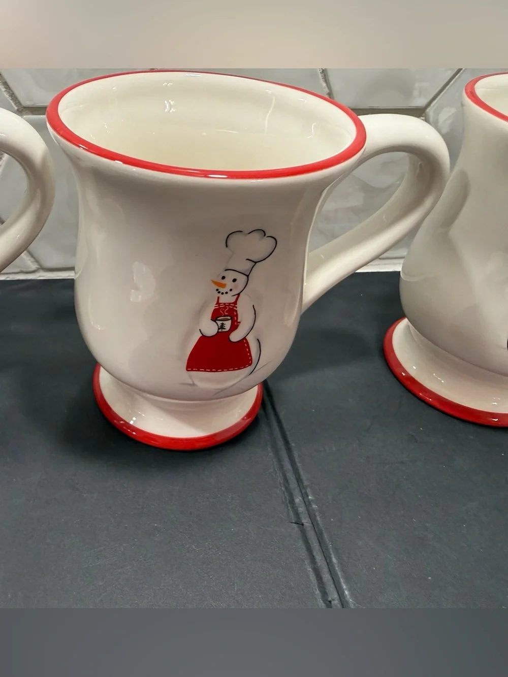 Williams Sonoma Snowman Chef Christmas Holiday 8pc Set 4 Mugs & 4 Plates RETIRED